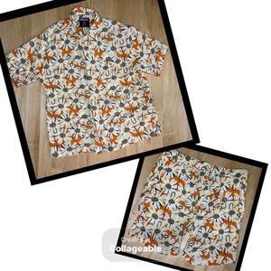 Men's Massive Shirt & Shorts Set Button Down Orange Daisy Loungewear Travel